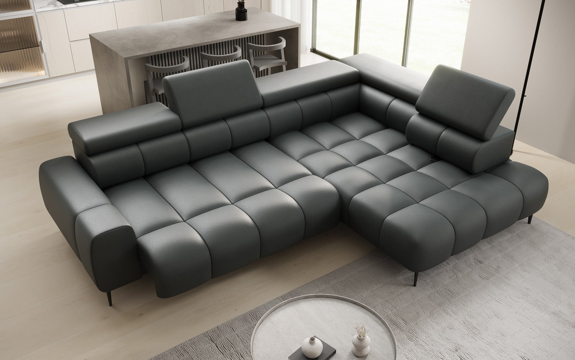 Designer Sofa Ceora L mat elektrescher Schloffunktioun an verstellbarer Récklehne a Echtläder