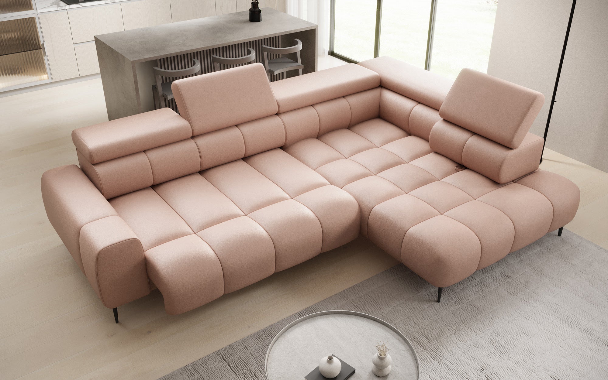 Designer Sofa Ceora L mat elektrescher Schloffunktioun an verstellbarer Récklehne a Echtläder