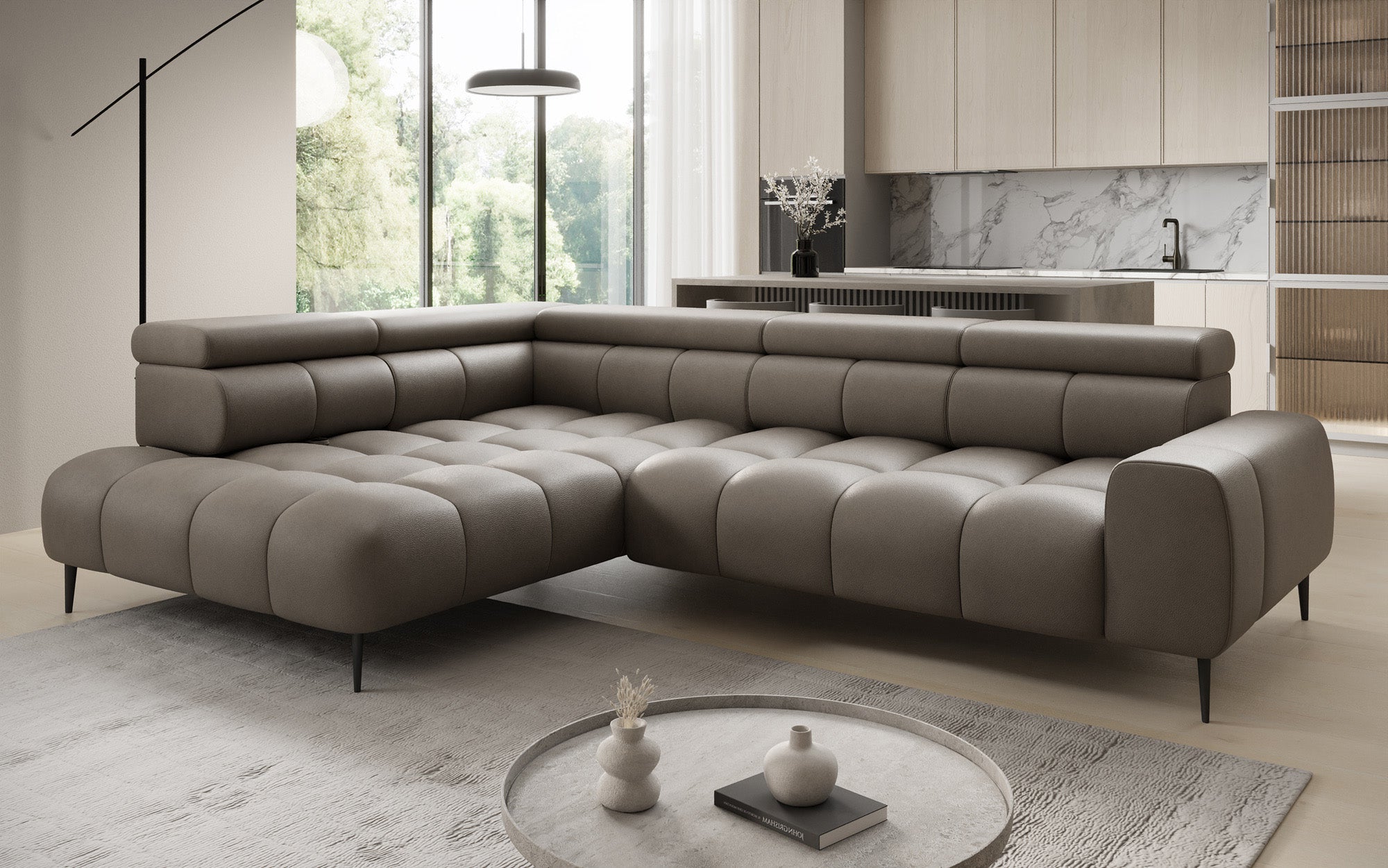 Designer Sofa Ceora L mat elektrescher Schloffunktioun an verstellbarer Récklehne a Echtläder