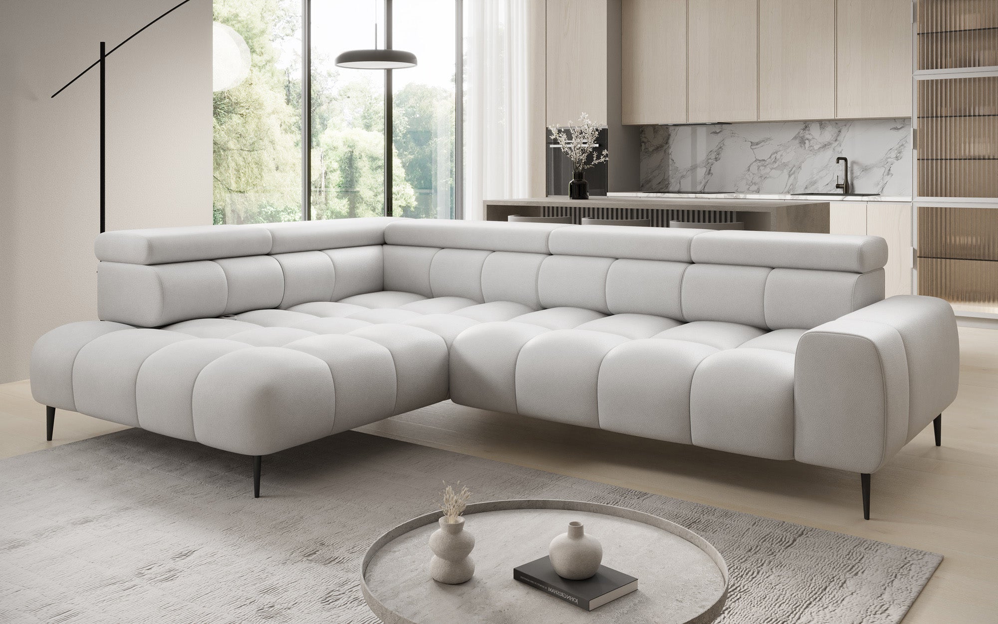 Designer Sofa Ceora L mat elektrescher Schloffunktioun an verstellbarer Récklehne a Echtläder