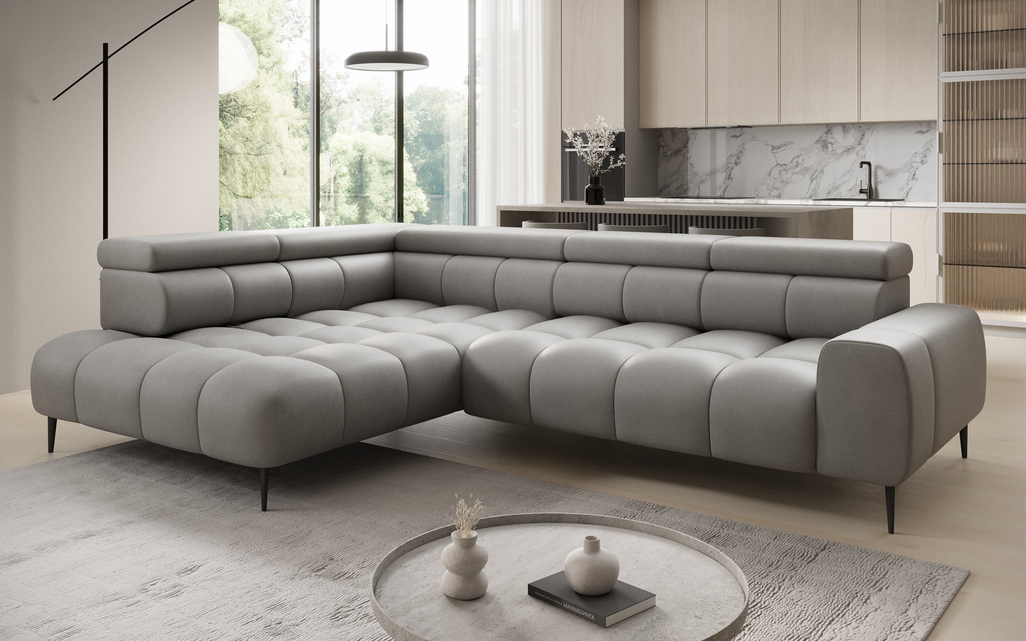 Designer Sofa Ceora L mat elektrescher Schloffunktioun an verstellbarer Récklehne a Echtläder