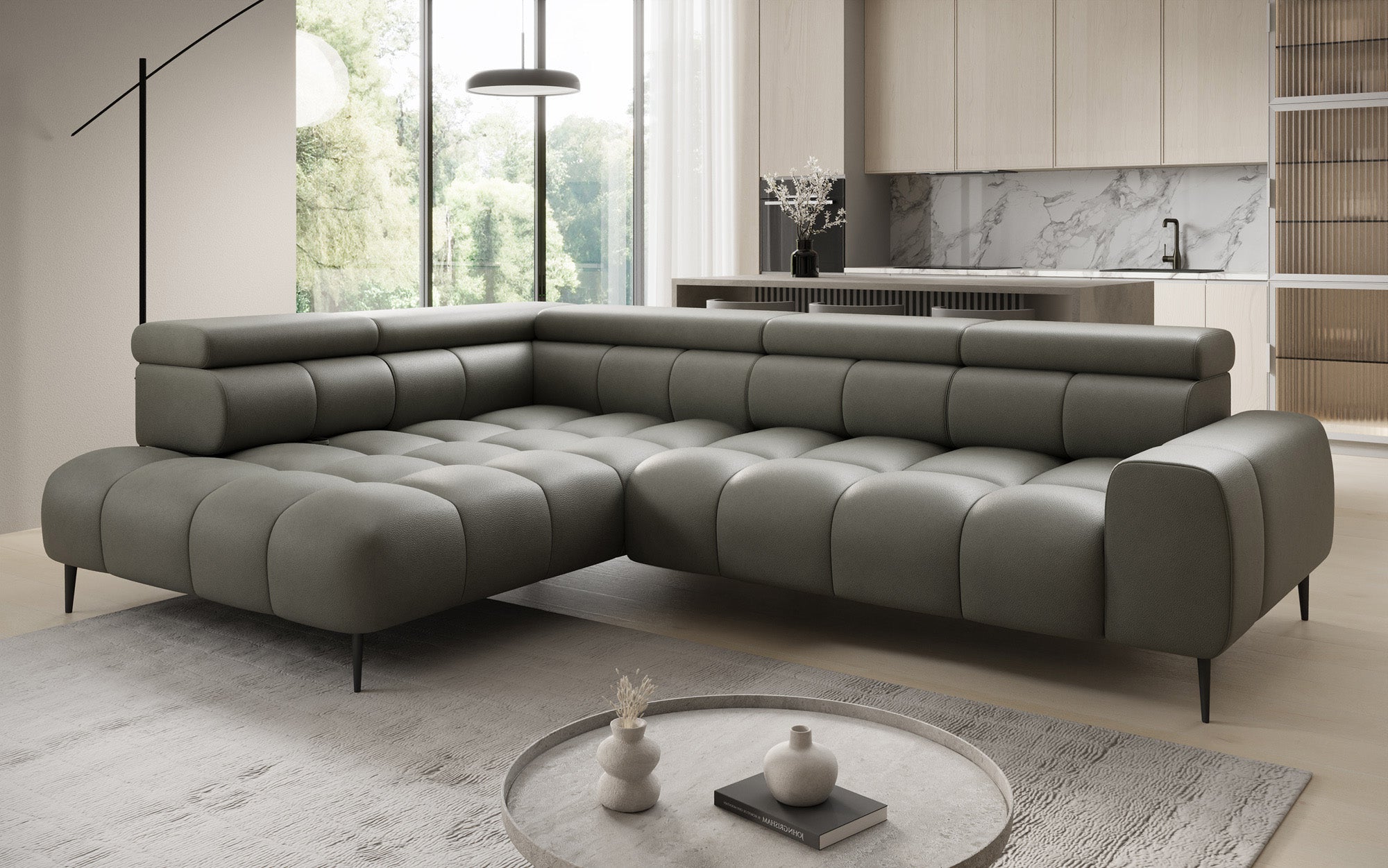 Designer Sofa Ceora L mat elektrescher Schloffunktioun an verstellbarer Récklehne a Echtläder