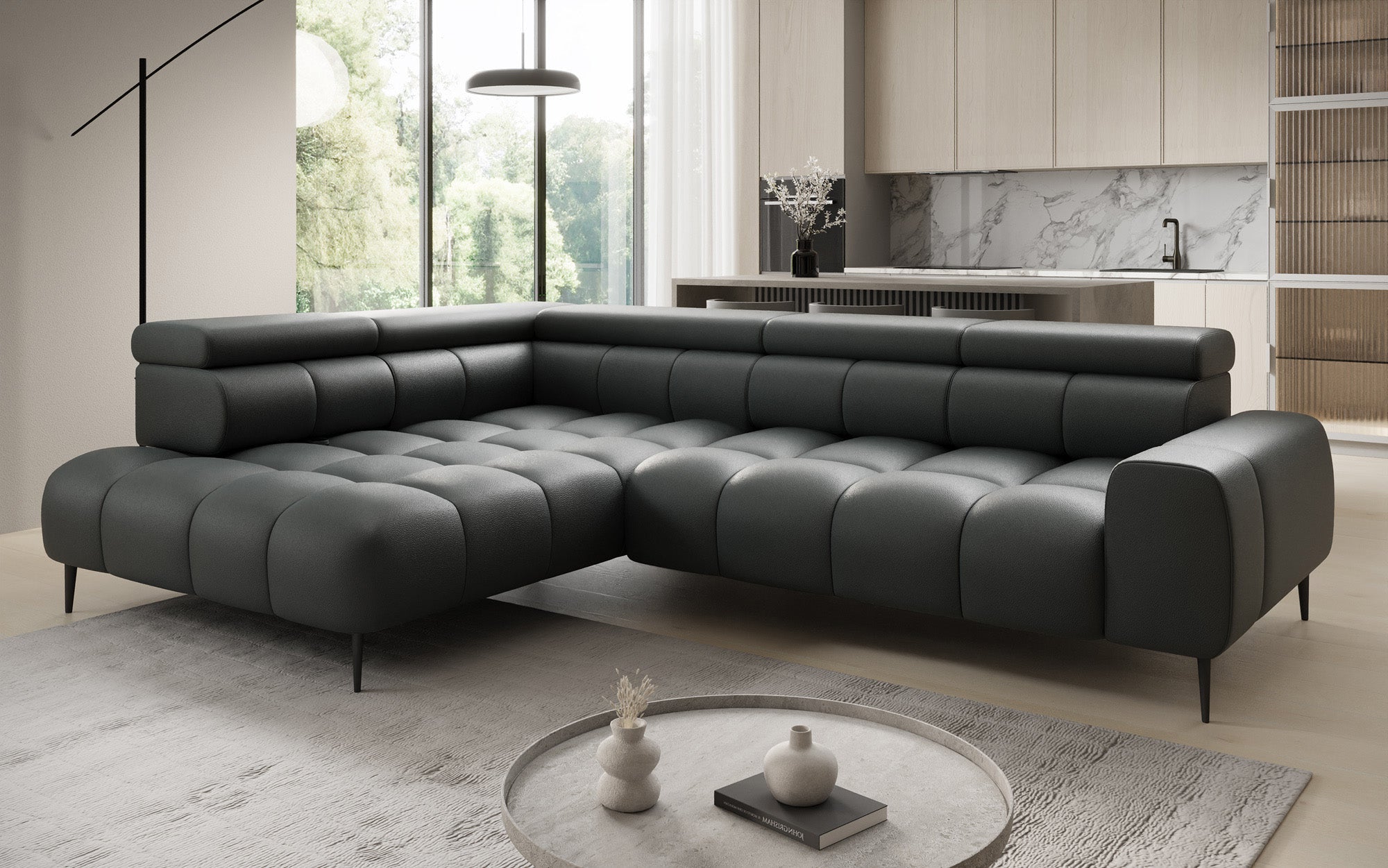 Designer Sofa Ceora L mat elektrescher Schloffunktioun an verstellbarer Récklehne a Echtläder