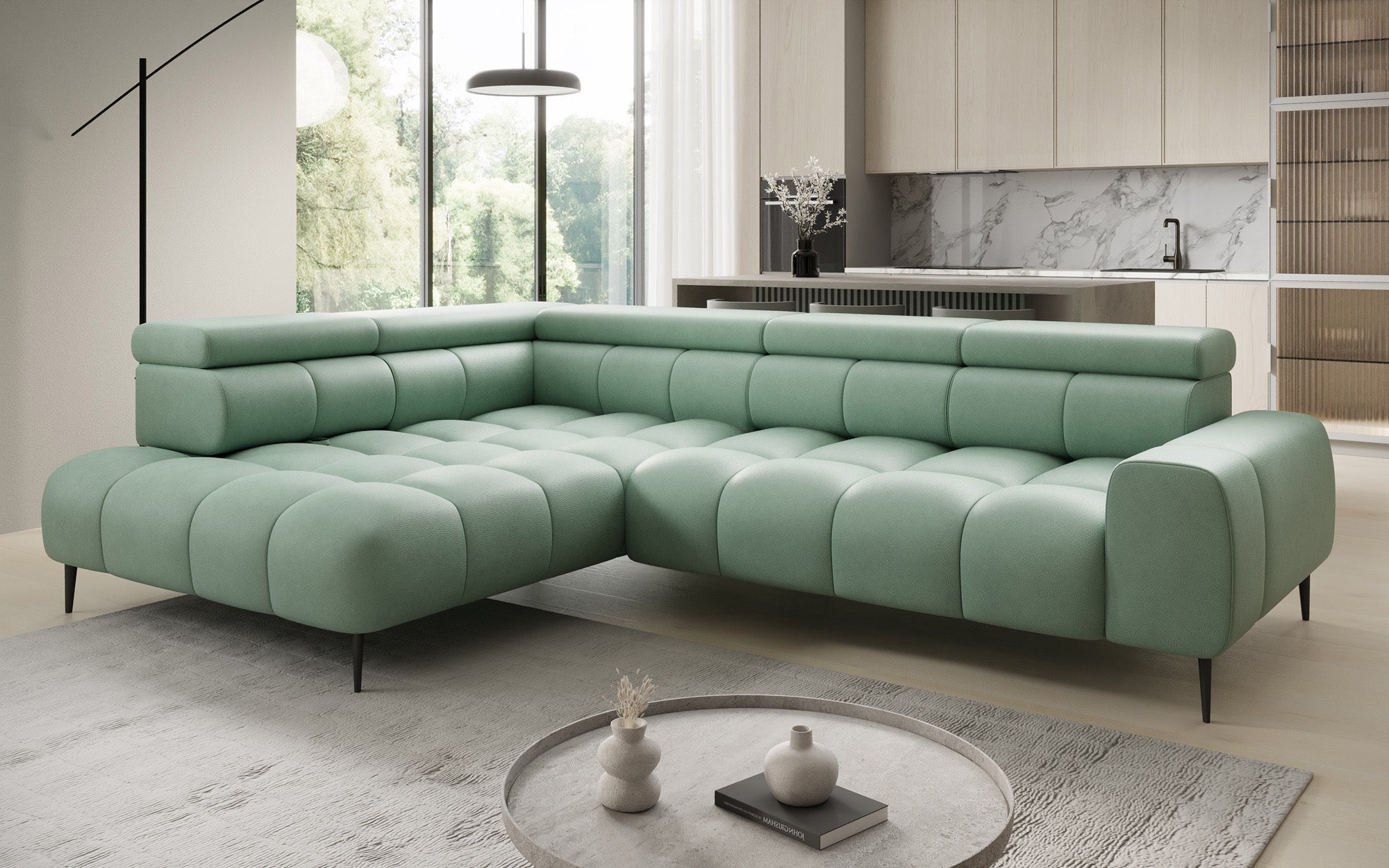 Designer Sofa Ceora L mat elektrescher Schloffunktioun an verstellbarer Récklehne a Echtläder