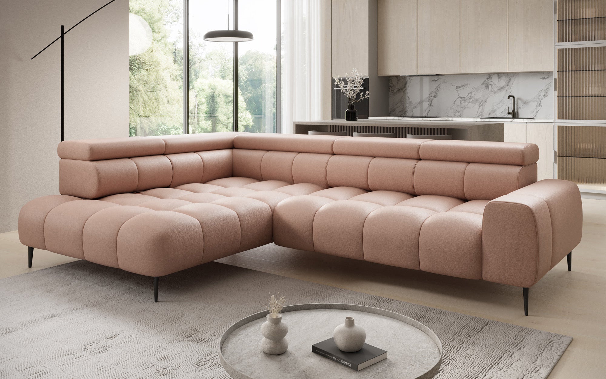 Designer Sofa Ceora L mat elektrescher Schloffunktioun an verstellbarer Récklehne a Echtläder