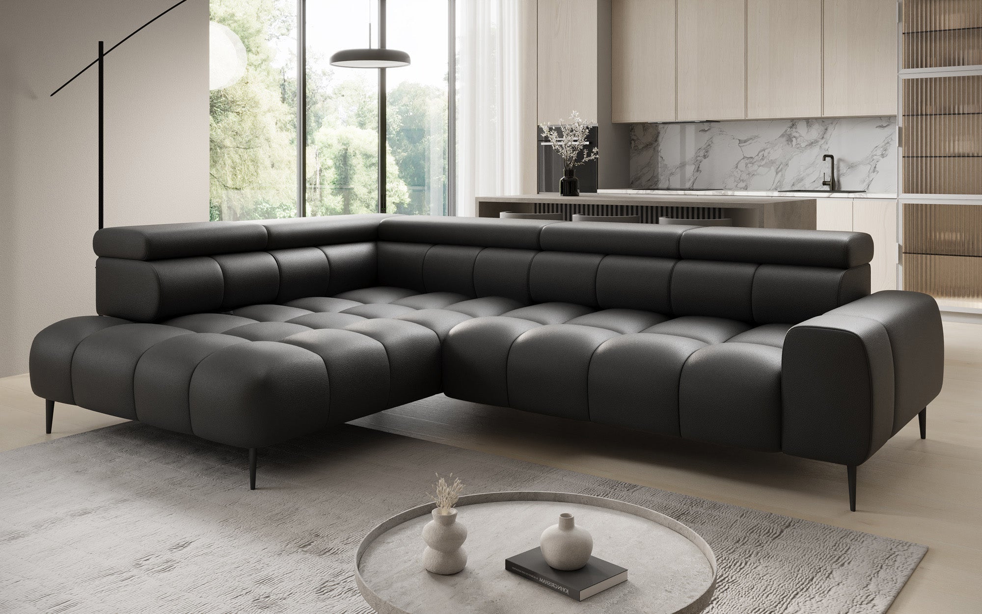 Designer Sofa Ceora L mat elektrescher Schloffunktioun an verstellbarer Récklehne a Echtläder