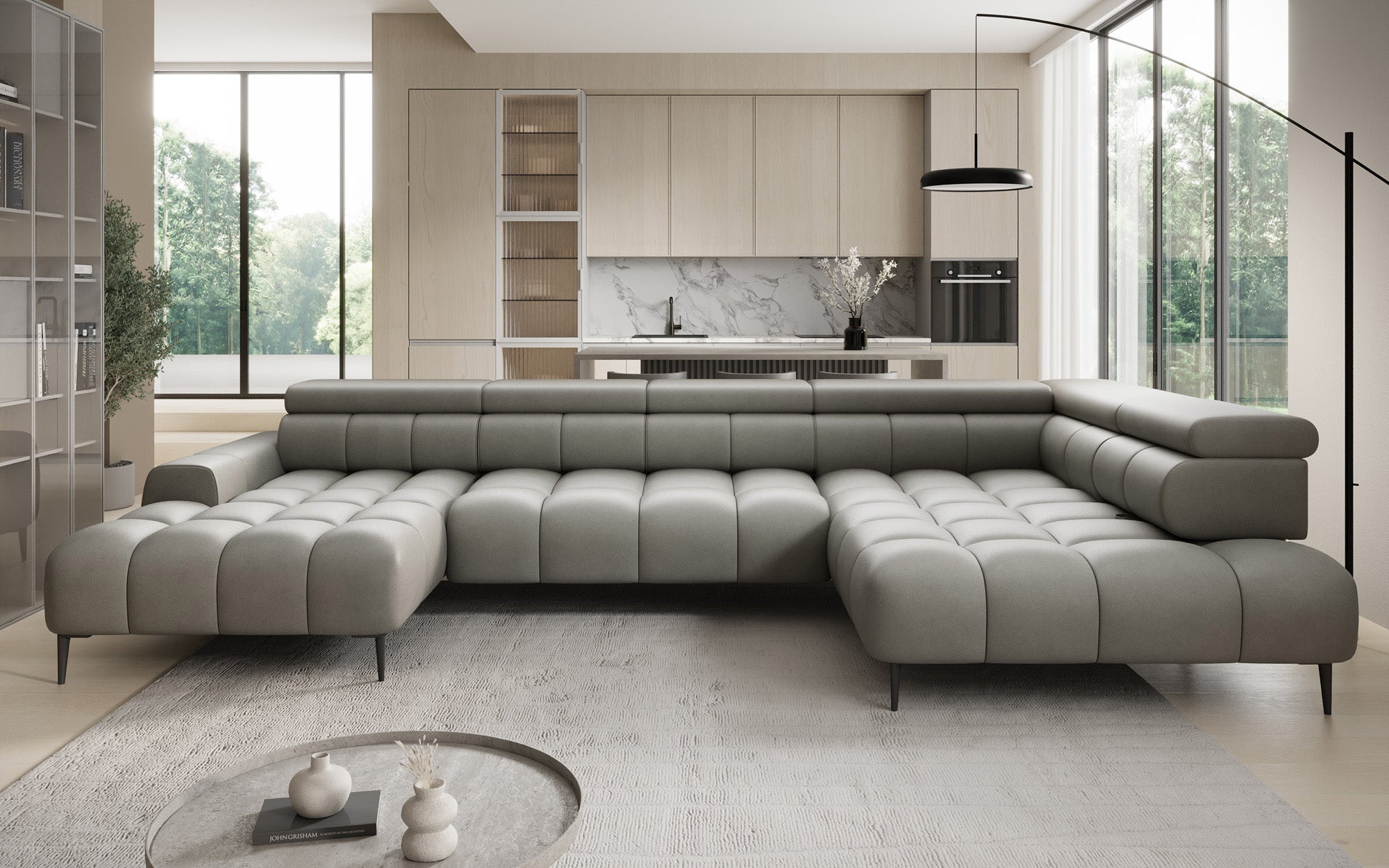 Designer Sofa Ceora U mat elektrescher Schloffunktioun an verstellbarer Récklehne aus Echtläder