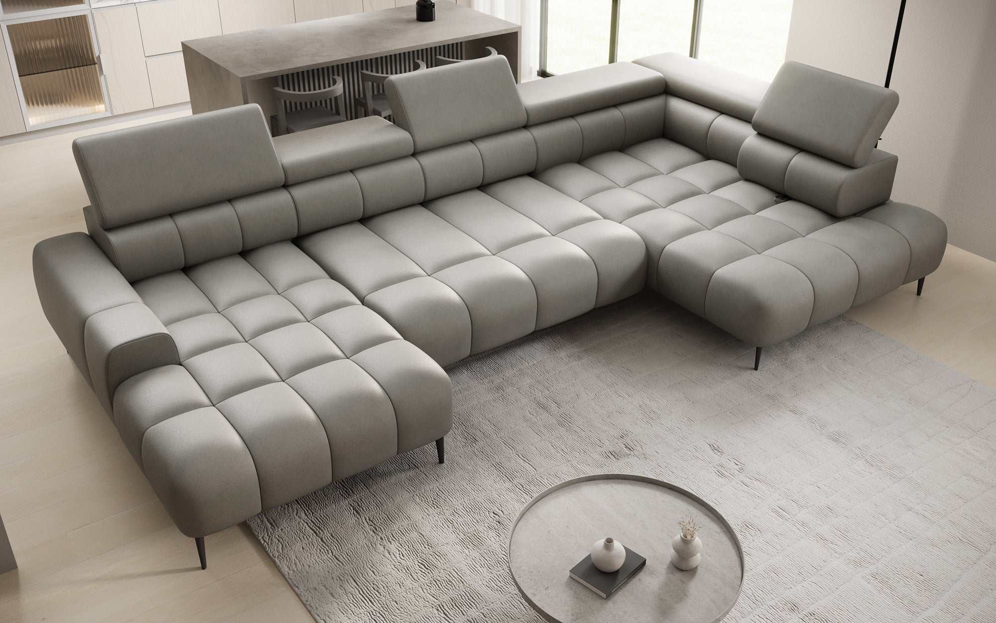Designer Sofa Ceora U mat elektrescher Schloffunktioun an verstellbarer Récklehne aus Echtläder