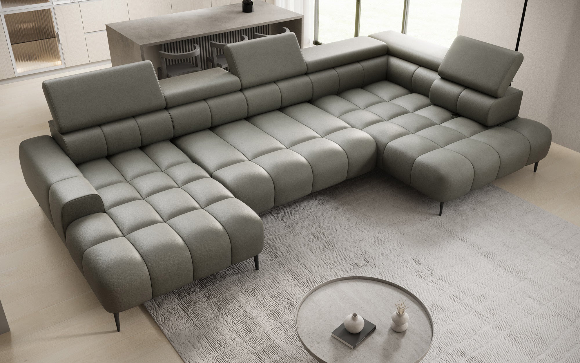Designer Sofa Ceora U mat elektrescher Schloffunktioun an verstellbarer Récklehne aus Echtläder