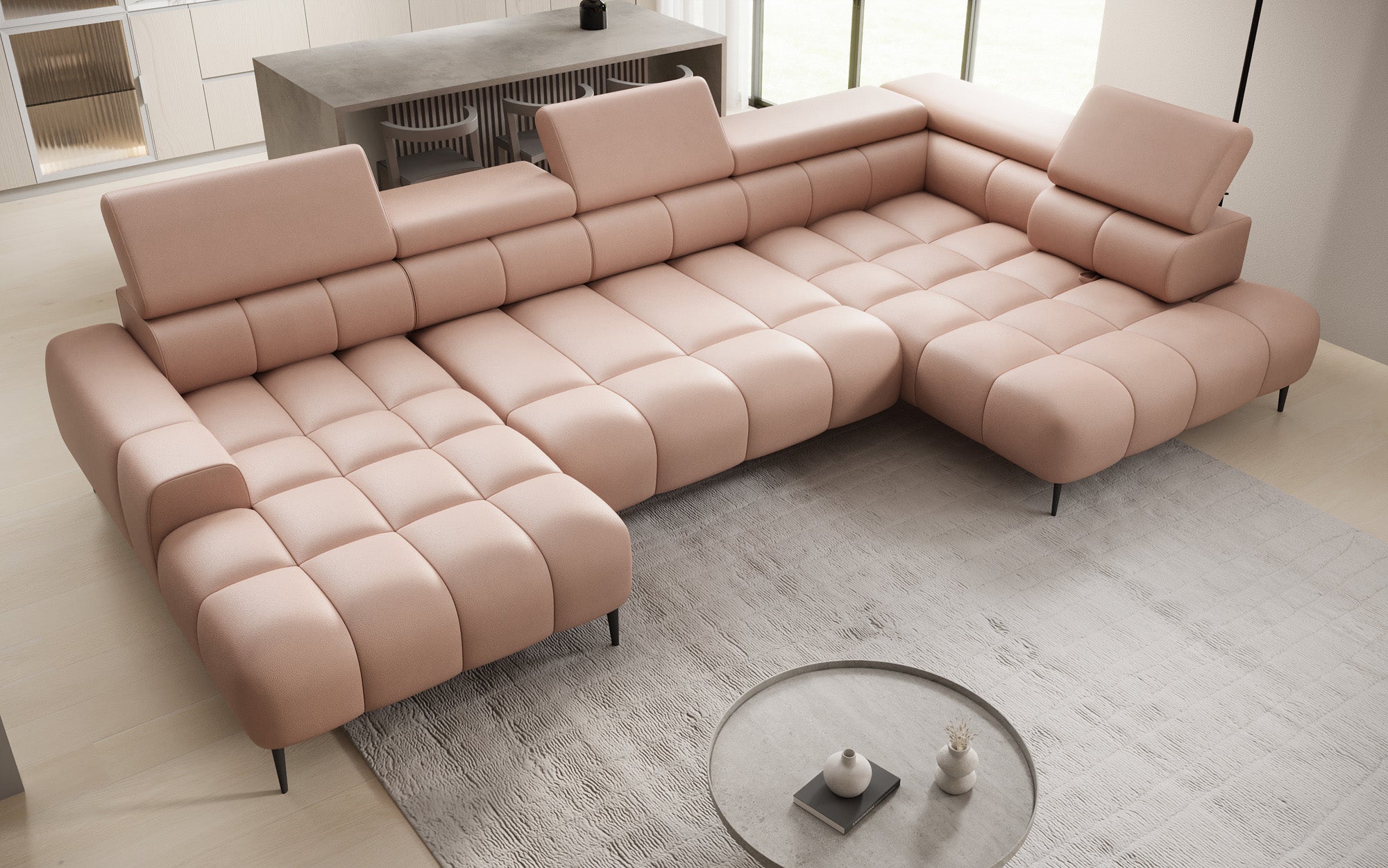 Designer Sofa Ceora U mat elektrescher Schloffunktioun an verstellbarer Récklehne aus Echtläder