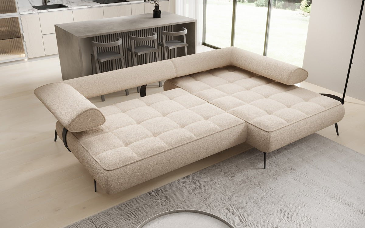 Designer Sofa Sydney L II Bouclé mit elektrischer Schlaffunktion