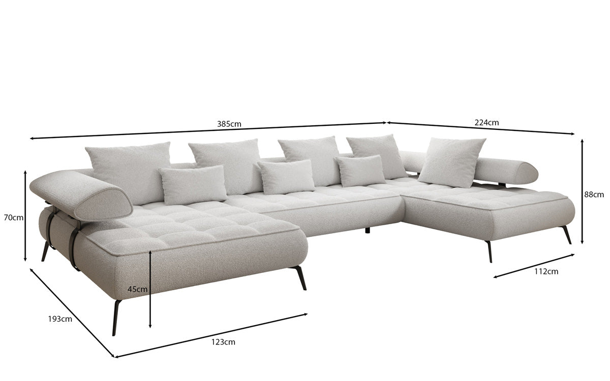 Designer U Sofa Sydney Bouclé mit elektrischer Schlaffunktion