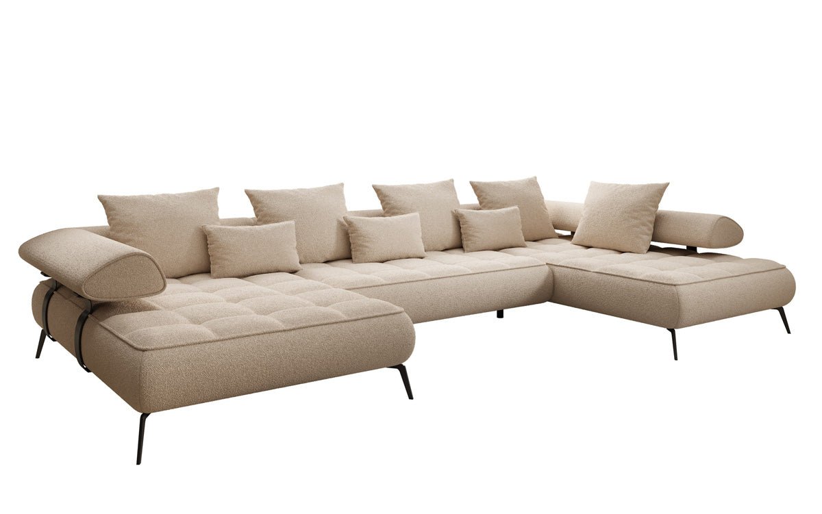Designer U Sofa Sydney Bouclé mit elektrischer Schlaffunktion