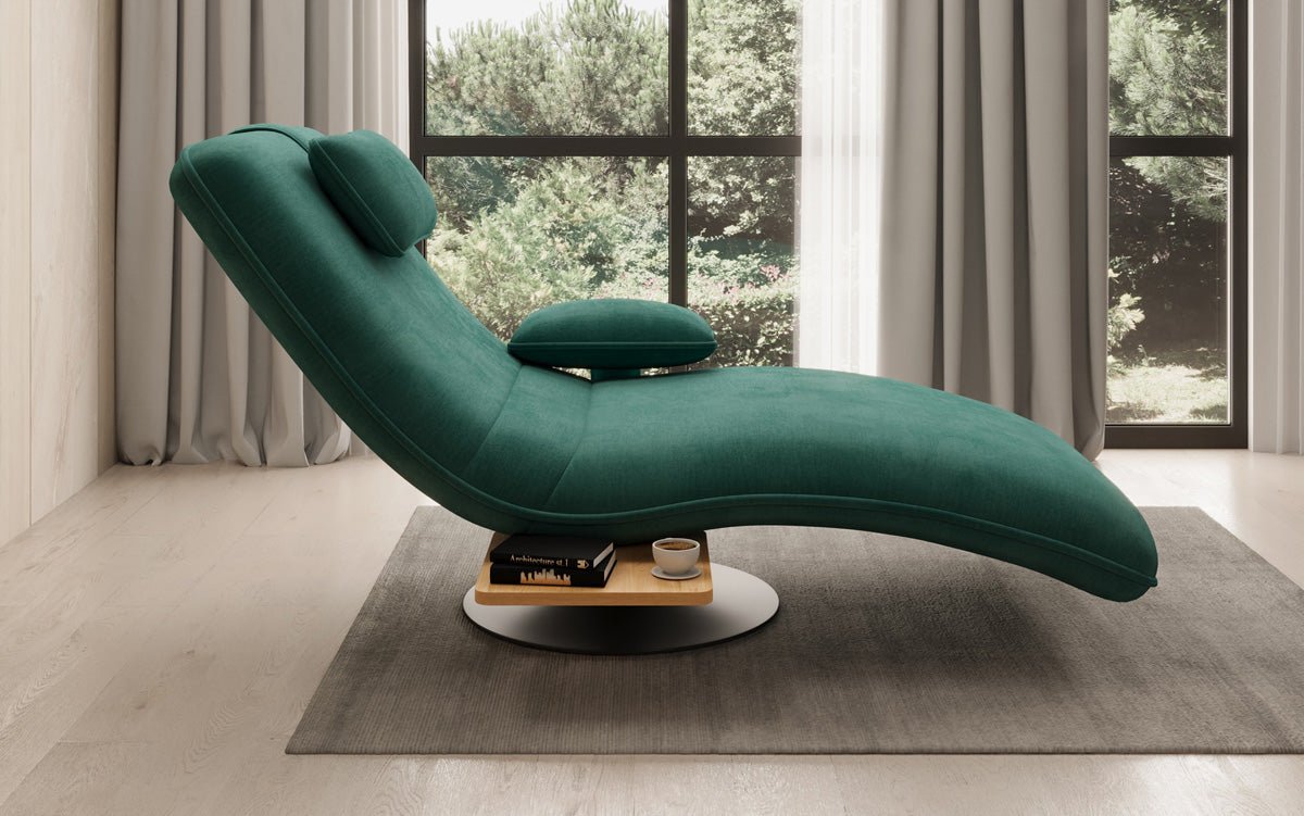 Designer Relax-Liege Velor Samt mat Dréifunktioun an Beistelltisch