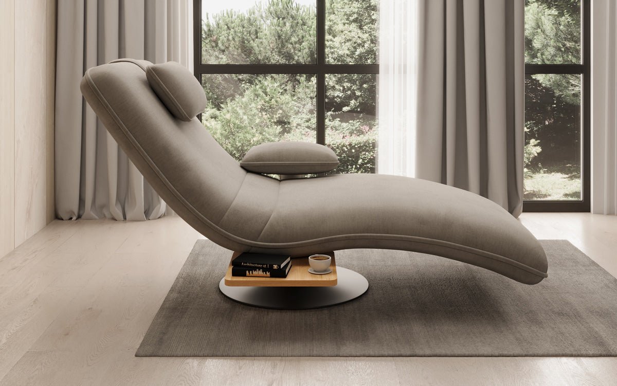 Designer Relax-Liege Velor Samt mat Dréifunktioun an Beistelltisch
