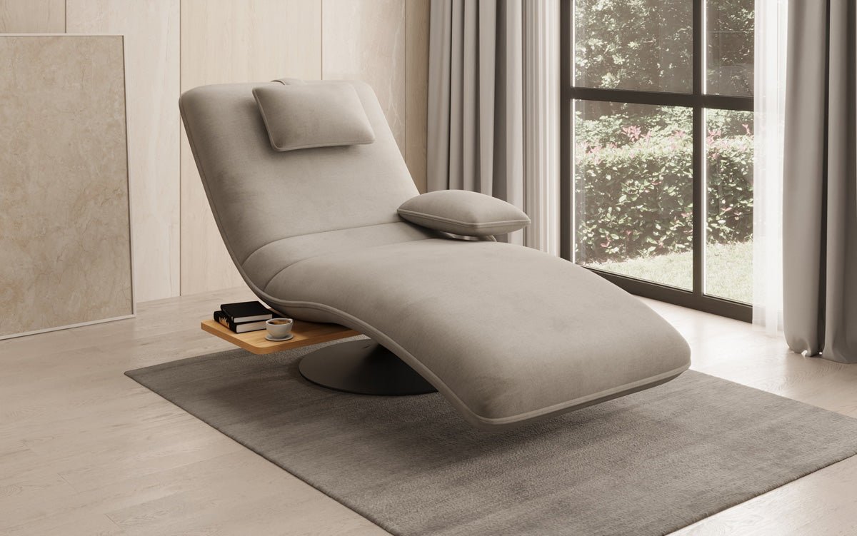 Designer Relax-Liege Velor Samt mat Dréifunktioun an Beistelltisch