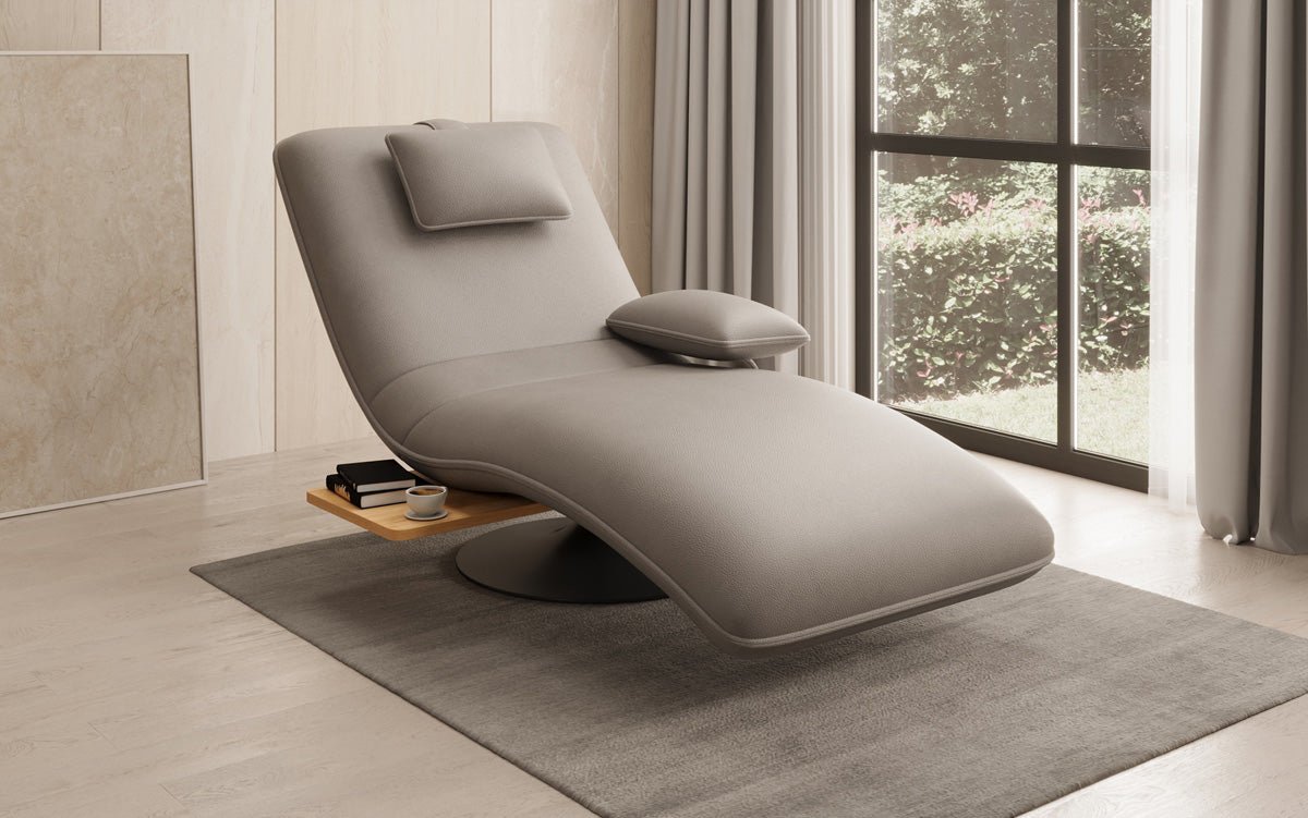 Designer Relax-Liege Velour Echtläder mat Dréifunktioun an Beistelltisch