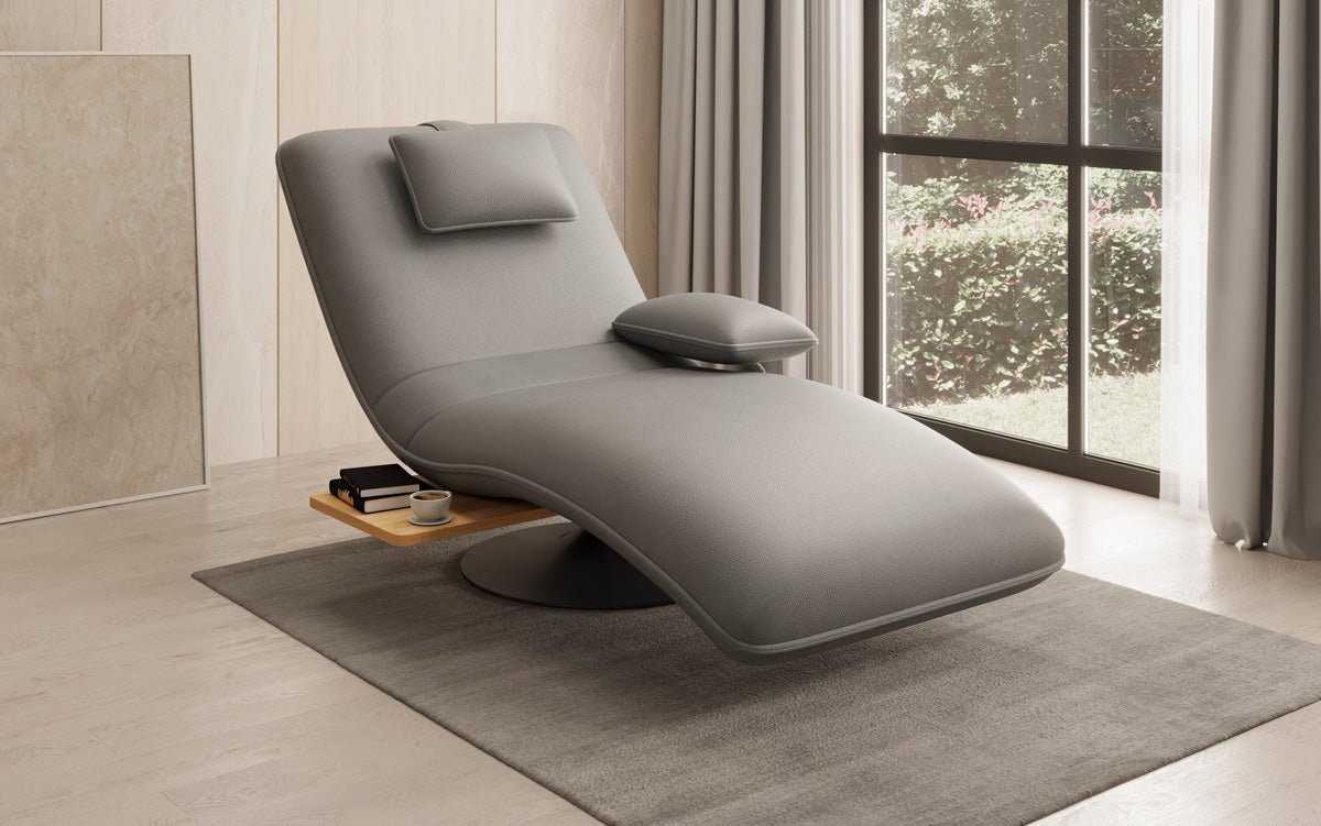 Designer Relax-Liege Velour Echtläder mat Dréifunktioun an Beistelltisch