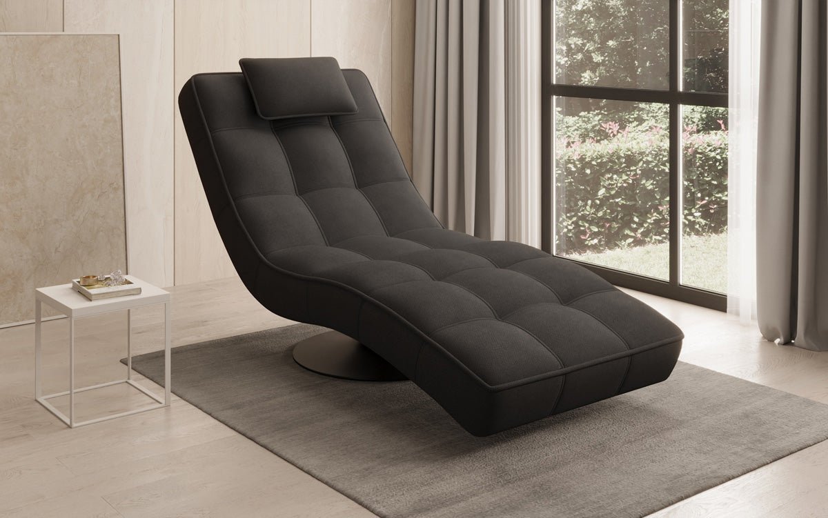 Designer Relax-Liege Livara Stoff mat Dréifunktioun