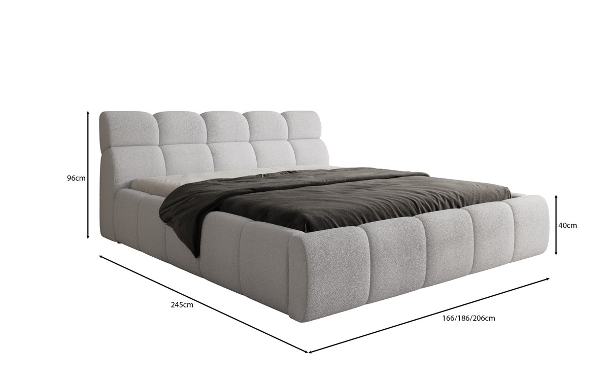 Designer Polsterbett Dallas Bouclé mat Stauraum