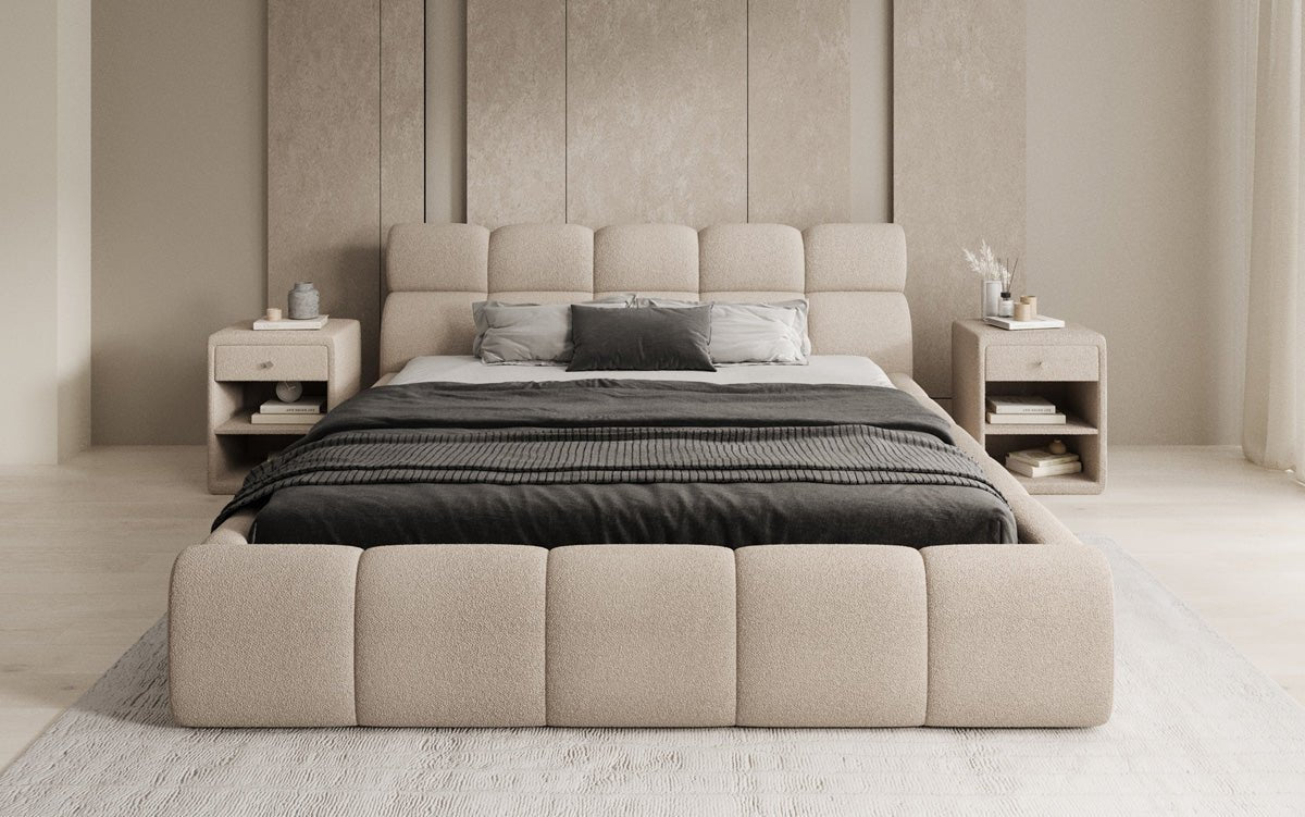 Designer Polsterbett Dallas Bouclé mat Stauraum