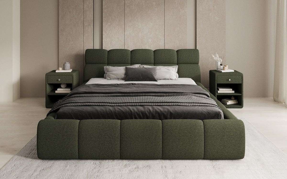 Designer Polsterbett Dallas Bouclé mat Stauraum