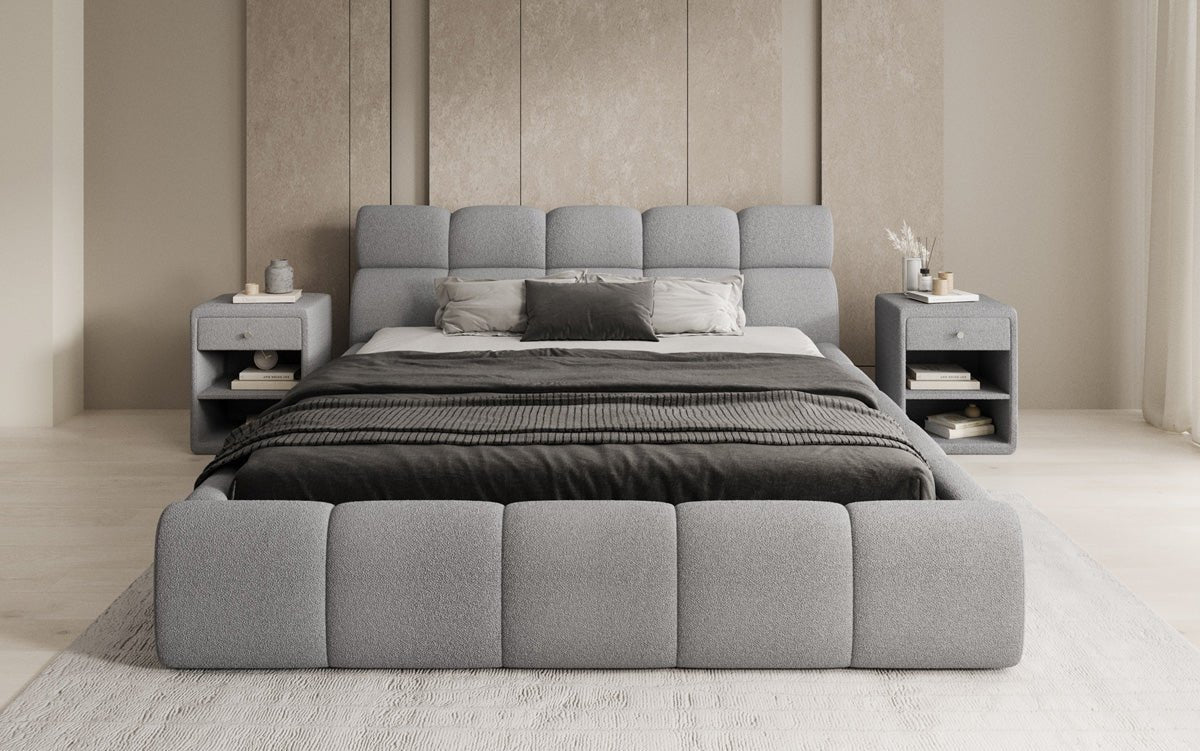 Designer Polsterbett Dallas Bouclé mat Stauraum