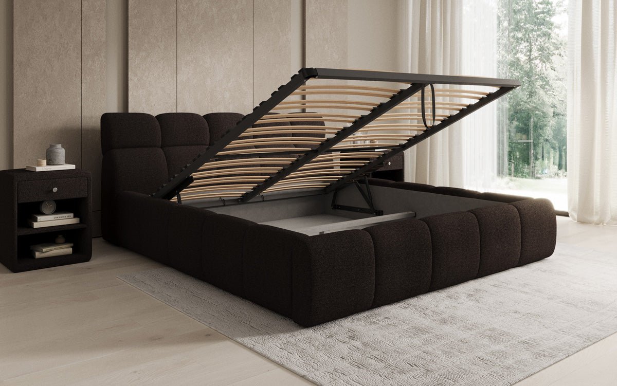 Designer Polsterbett Dallas Bouclé mat Stauraum