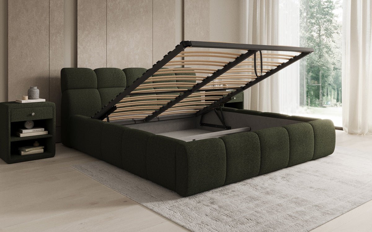 Designer Polsterbett Dallas Bouclé mat Stauraum