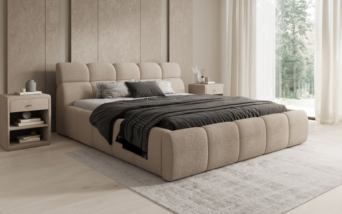Designer Polsterbett Dallas Bouclé mat Stauraum