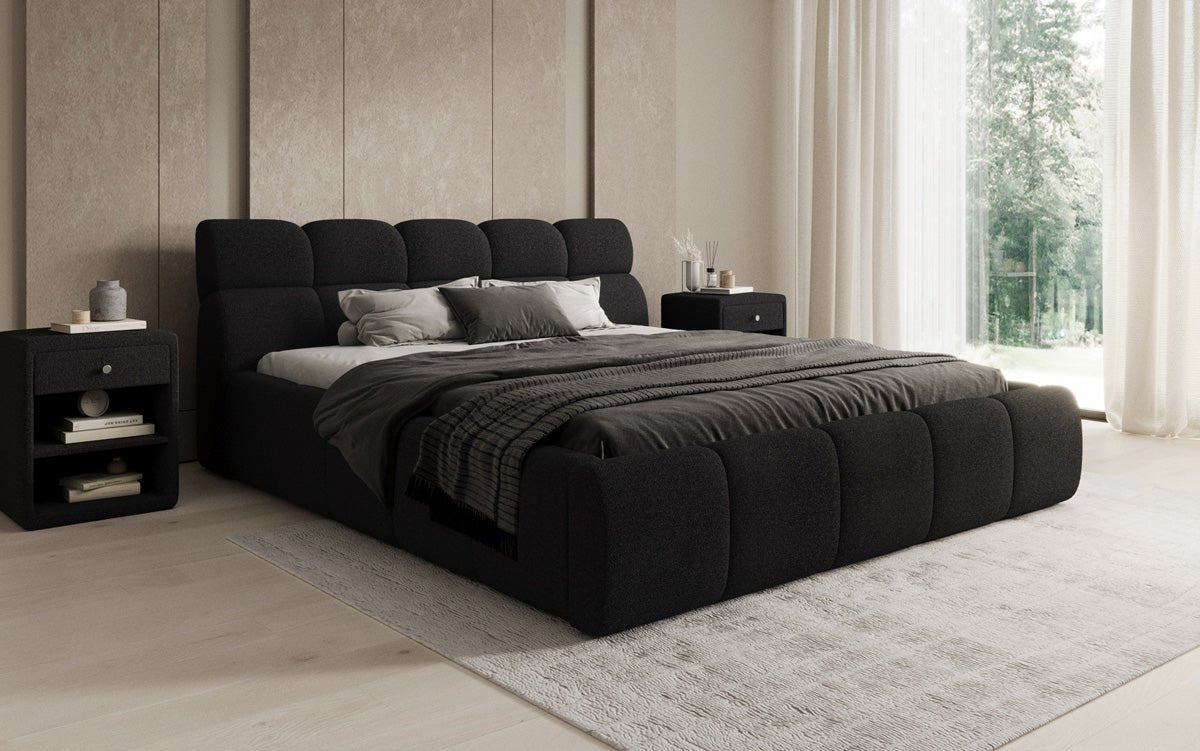 Designer Polsterbett Dallas Bouclé mat Stauraum