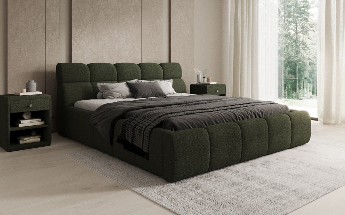 Designer Polsterbett Dallas Bouclé mat Stauraum