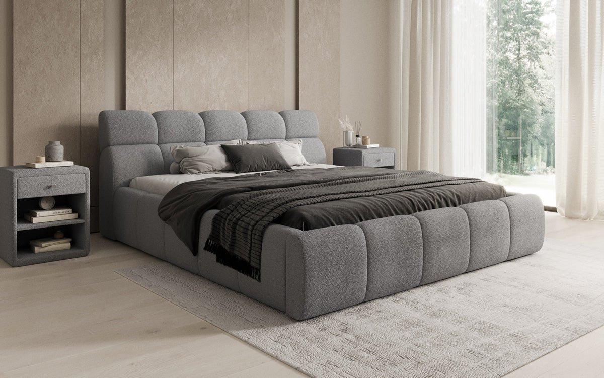 Designer Polsterbett Dallas Bouclé mat Stauraum