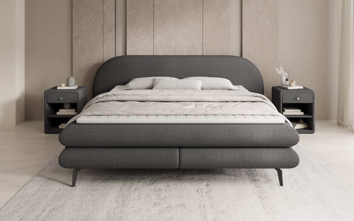 Boxspringbett Marisol mat ovalem Headboard a Bouclé