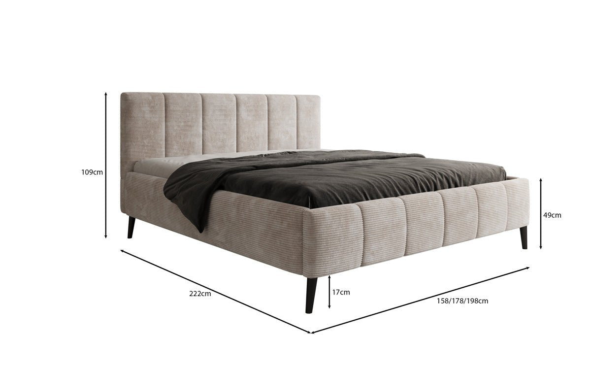 Designer Polsterbett Valerio a Cord mat héichverstellbarem Lattenrost