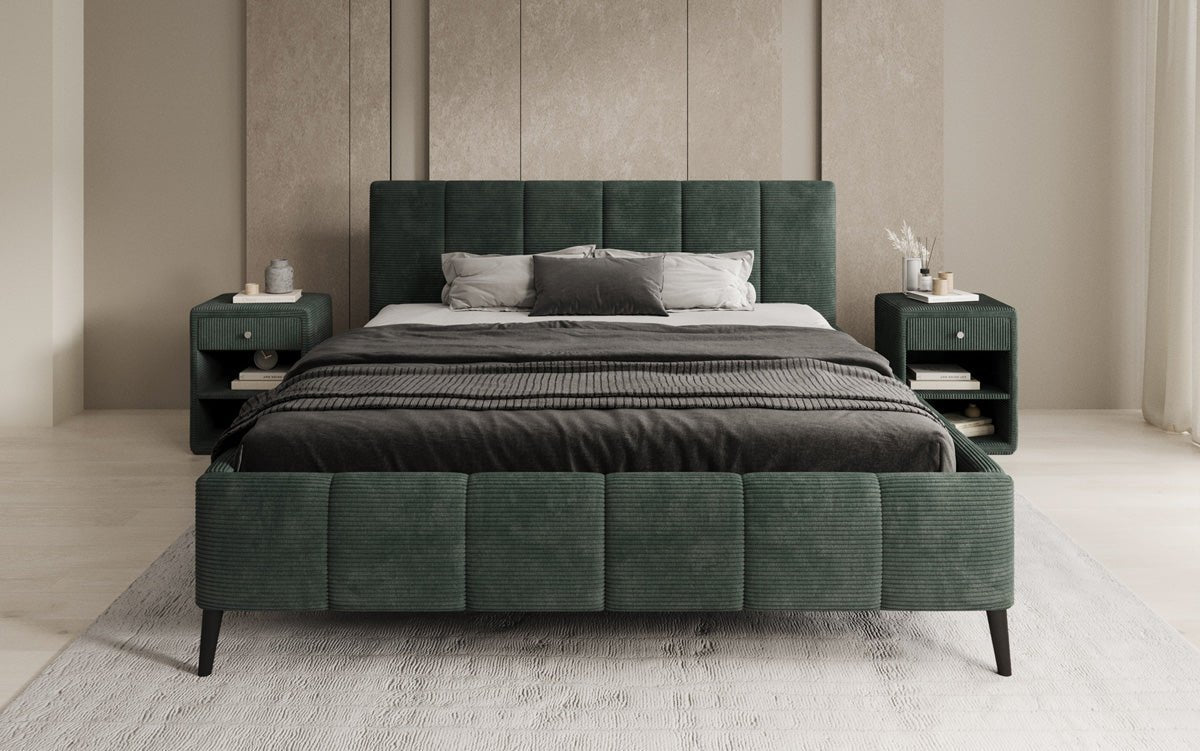 Designer Polsterbett Valerio a Cord mat héichverstellbarem Lattenrost