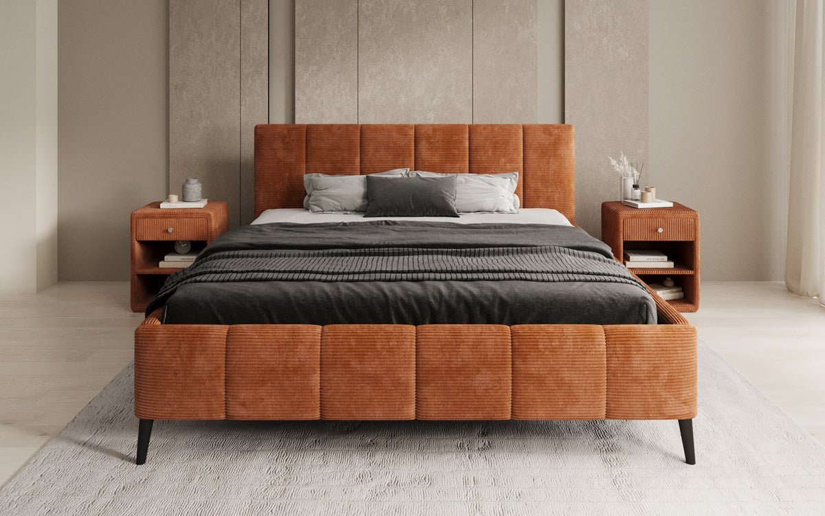 Designer Polsterbett Valerio a Cord mat héichverstellbarem Lattenrost