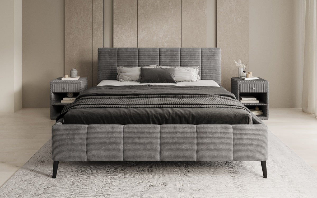 Designer Polsterbett Valerio a Cord mat héichverstellbarem Lattenrost