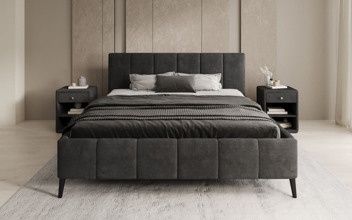 Designer Polsterbett Valerio a Cord mat héichverstellbarem Lattenrost