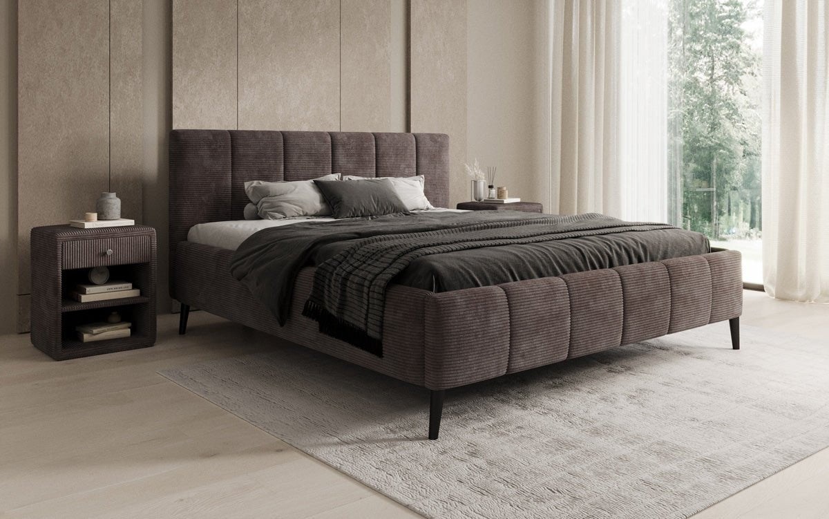 Designer Polsterbett Valerio a Cord mat héichverstellbarem Lattenrost