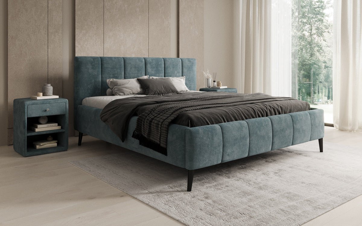 Designer Polsterbett Valerio a Cord mat héichverstellbarem Lattenrost