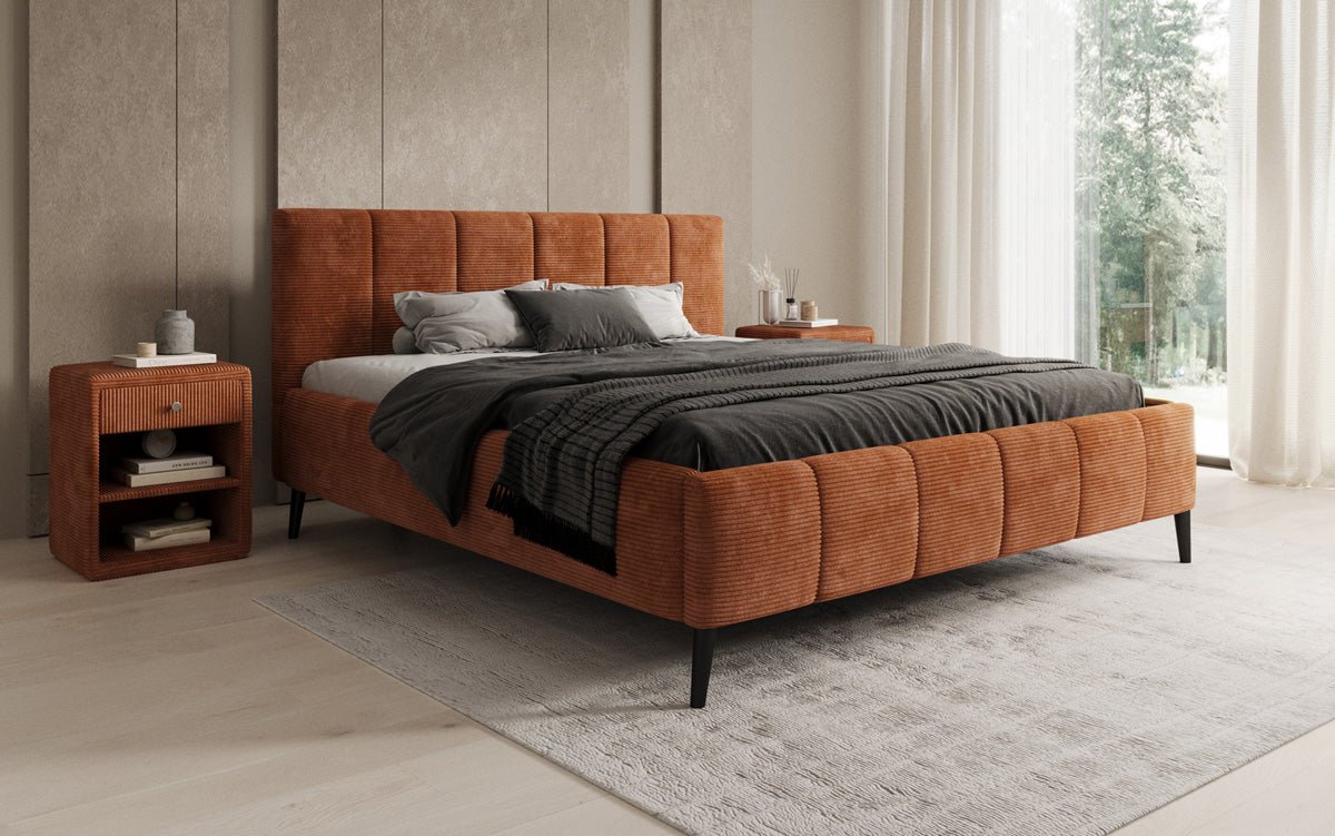 Designer Polsterbett Valerio a Cord mat héichverstellbarem Lattenrost