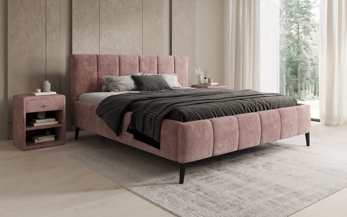 Designer Polsterbett Valerio a Cord mat héichverstellbarem Lattenrost