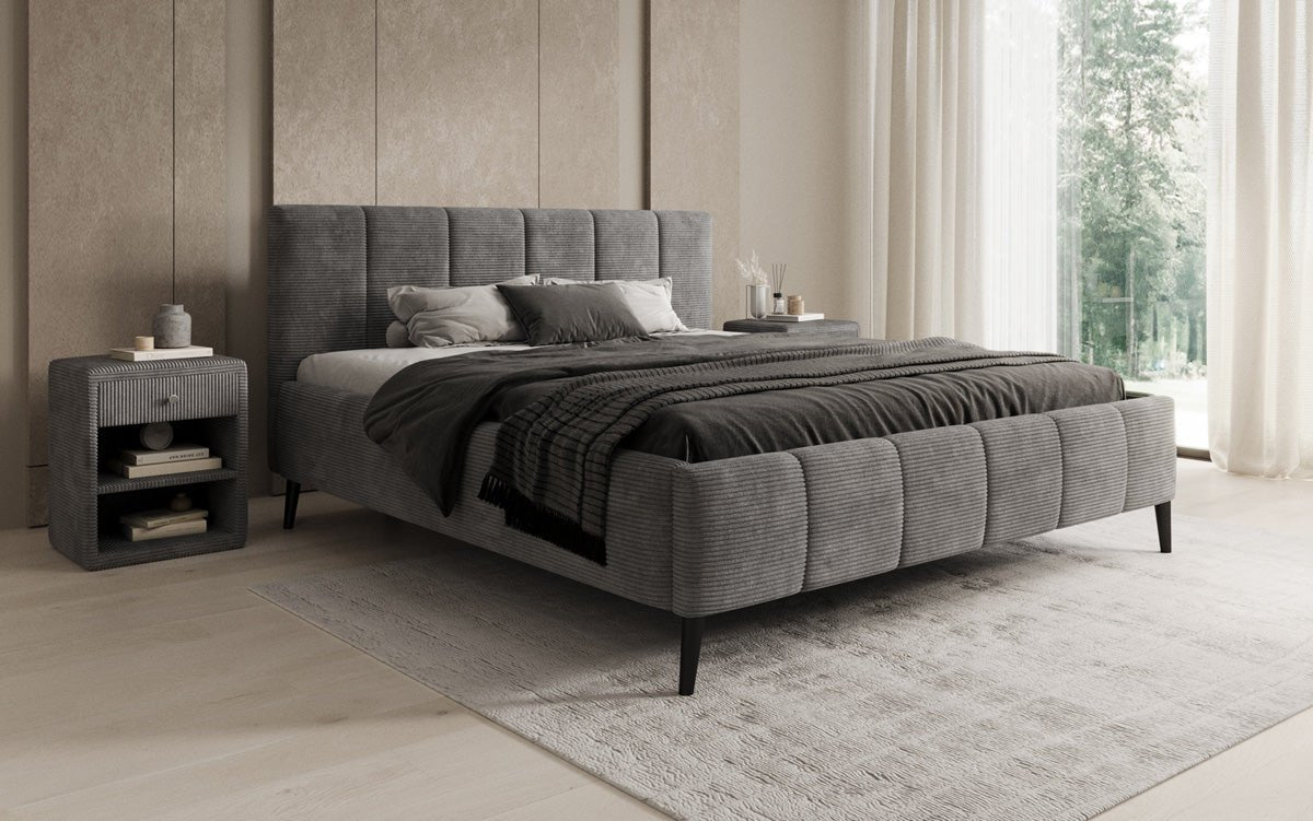 Designer Polsterbett Valerio a Cord mat héichverstellbarem Lattenrost