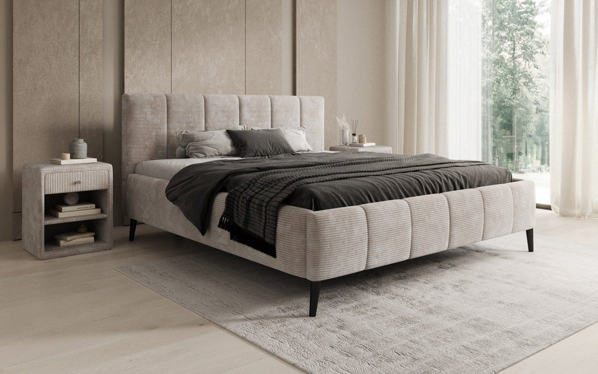 Designer Polsterbett Valerio a Cord mat héichverstellbarem Lattenrost