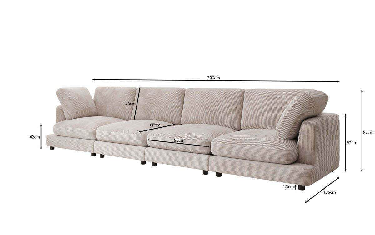 Designer 4-Sëtz Sofa Thalessa am Cord