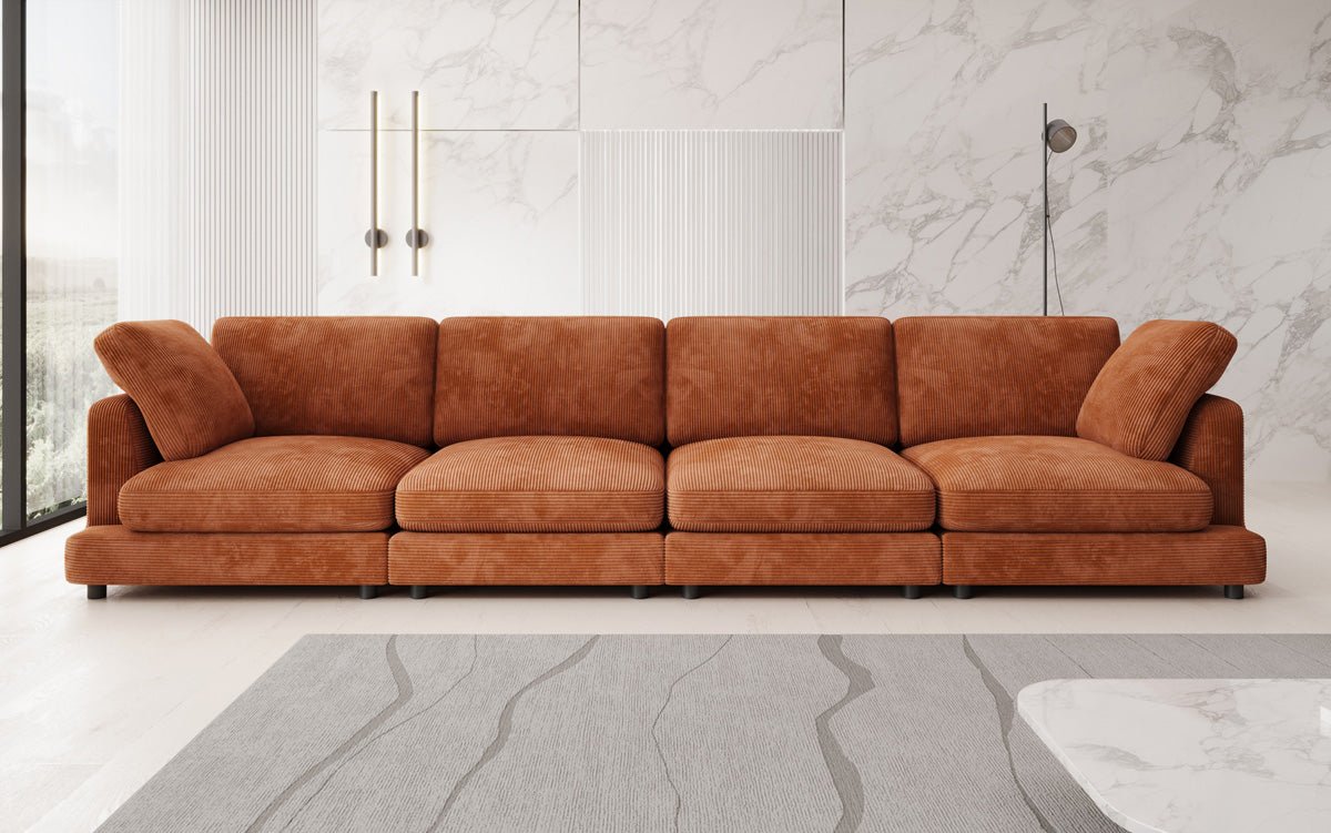 Designer 4-Sëtz Sofa Thalessa am Cord
