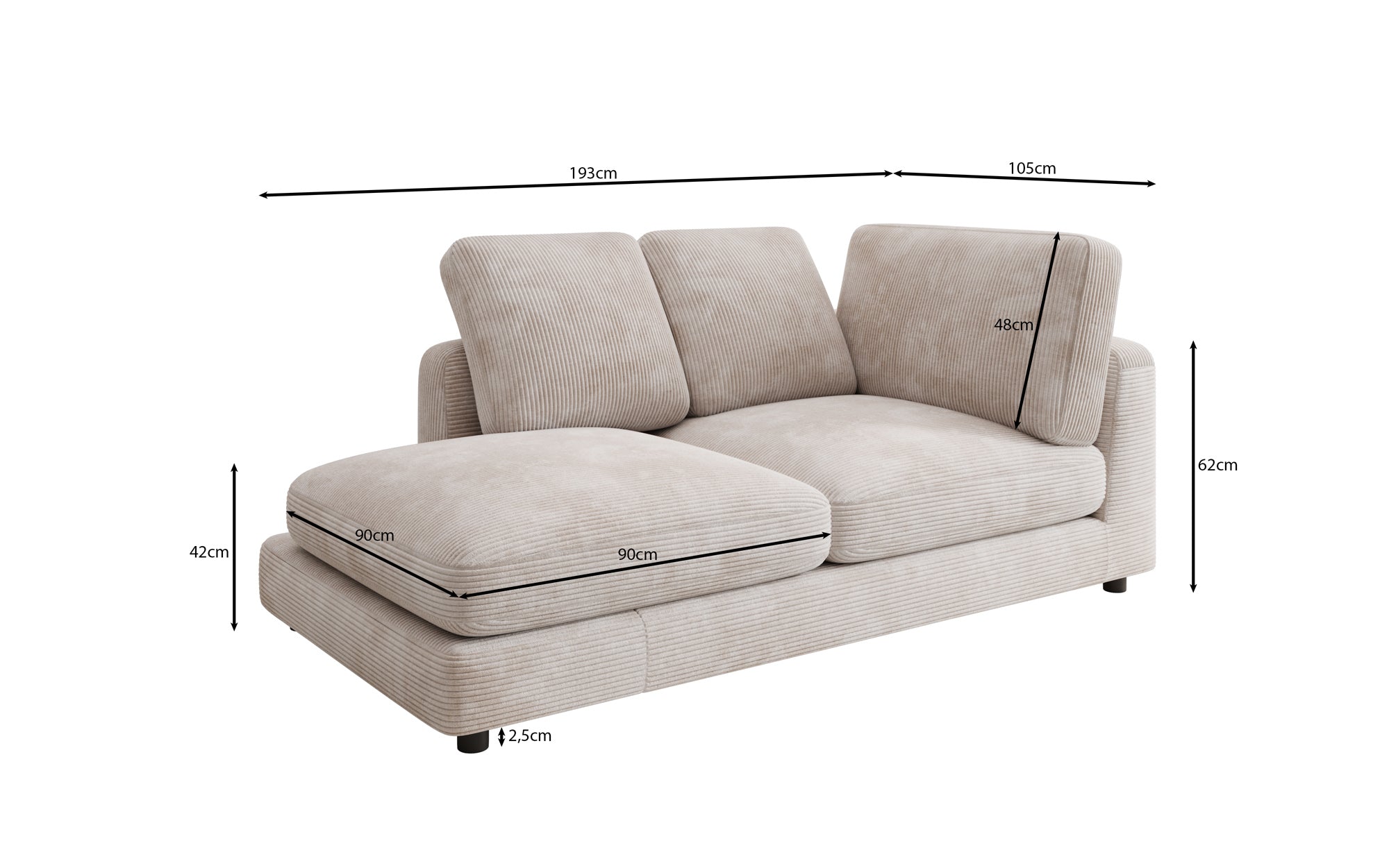 Designer Chaiselounge/Sofa Thalessa am Cord