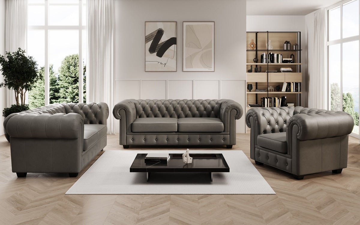 Chesterfield 3 Sëtz Sofa Royal a Echtläder