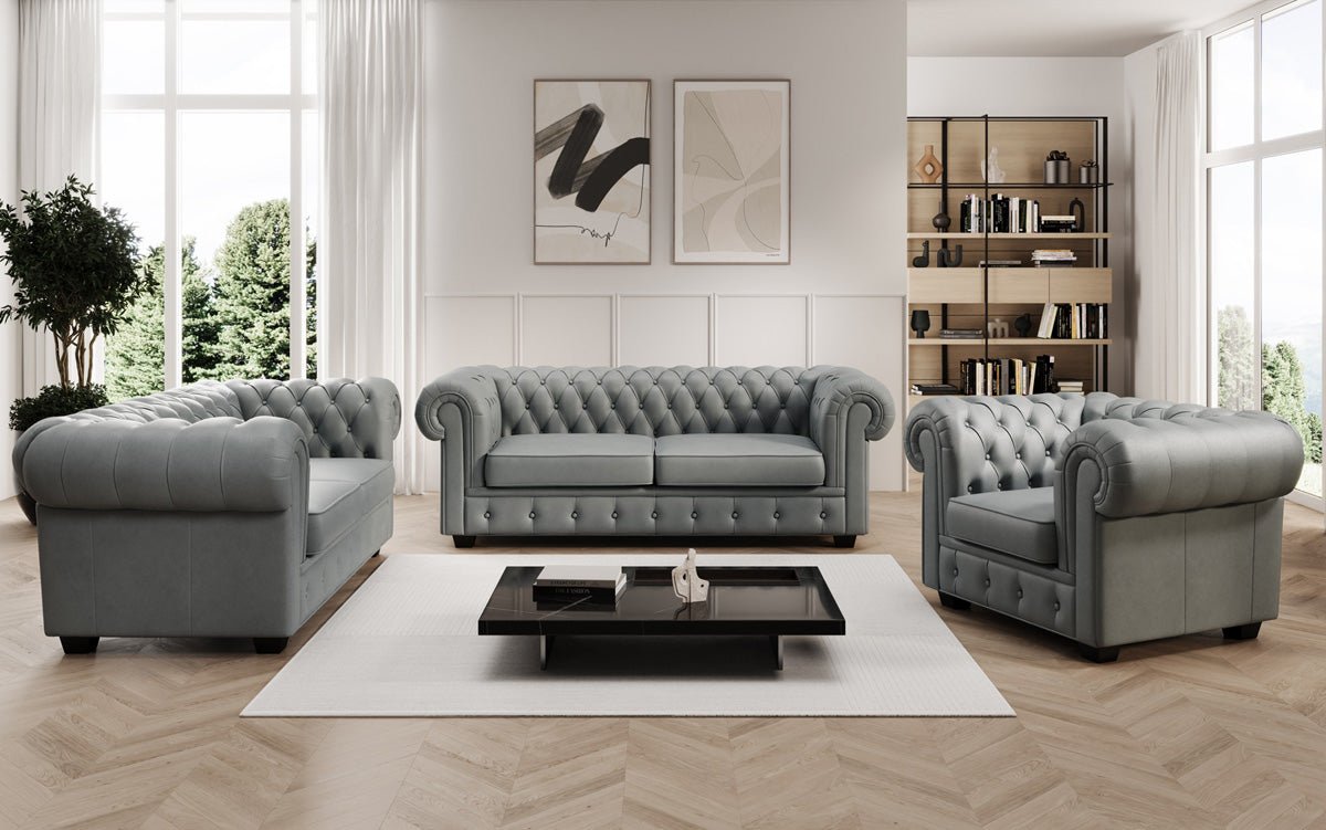 Chesterfield 3 Sëtz Sofa Royal a Echtläder